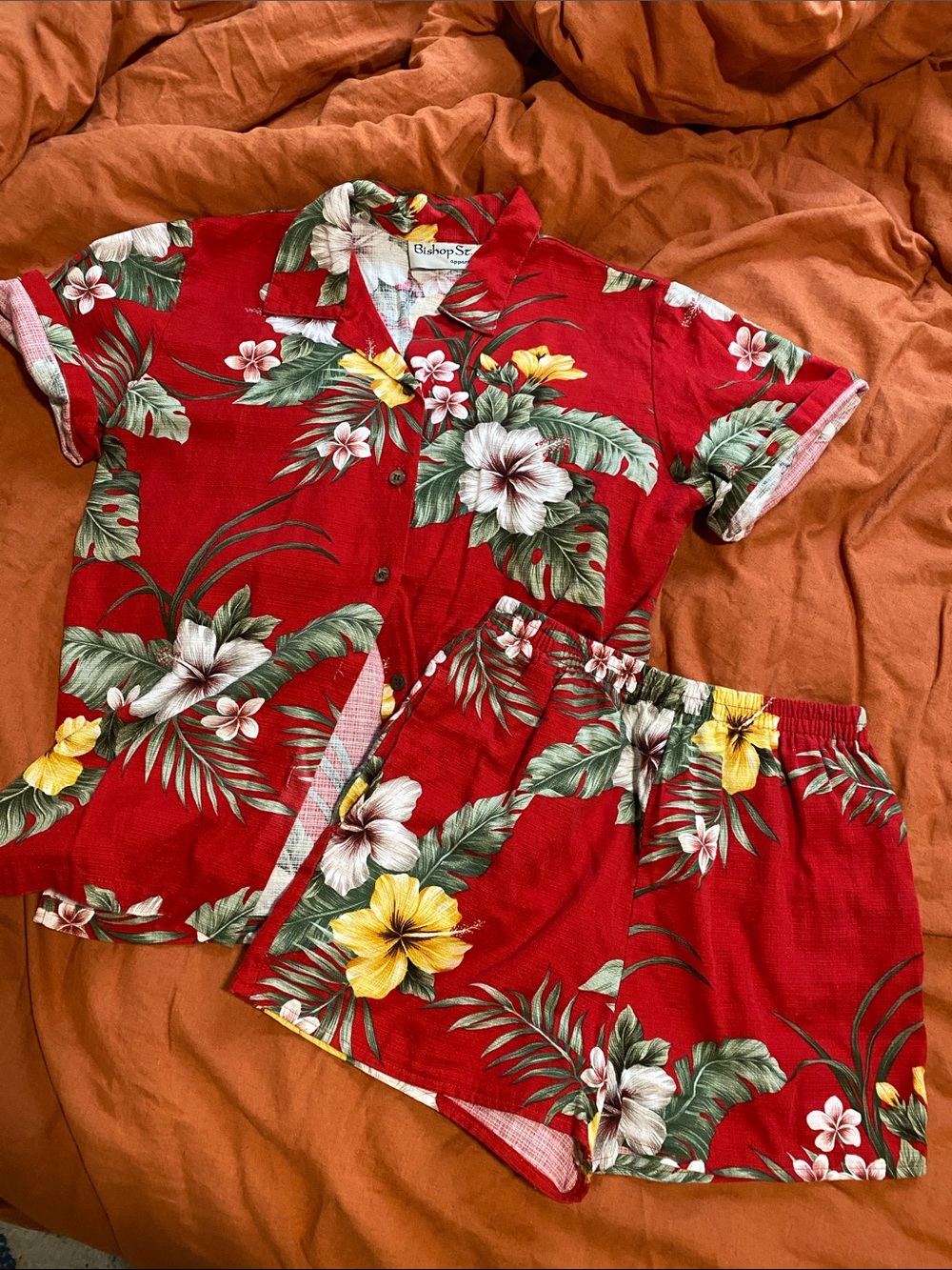 Vintage Polynesian Hibiscus Two Piece Set